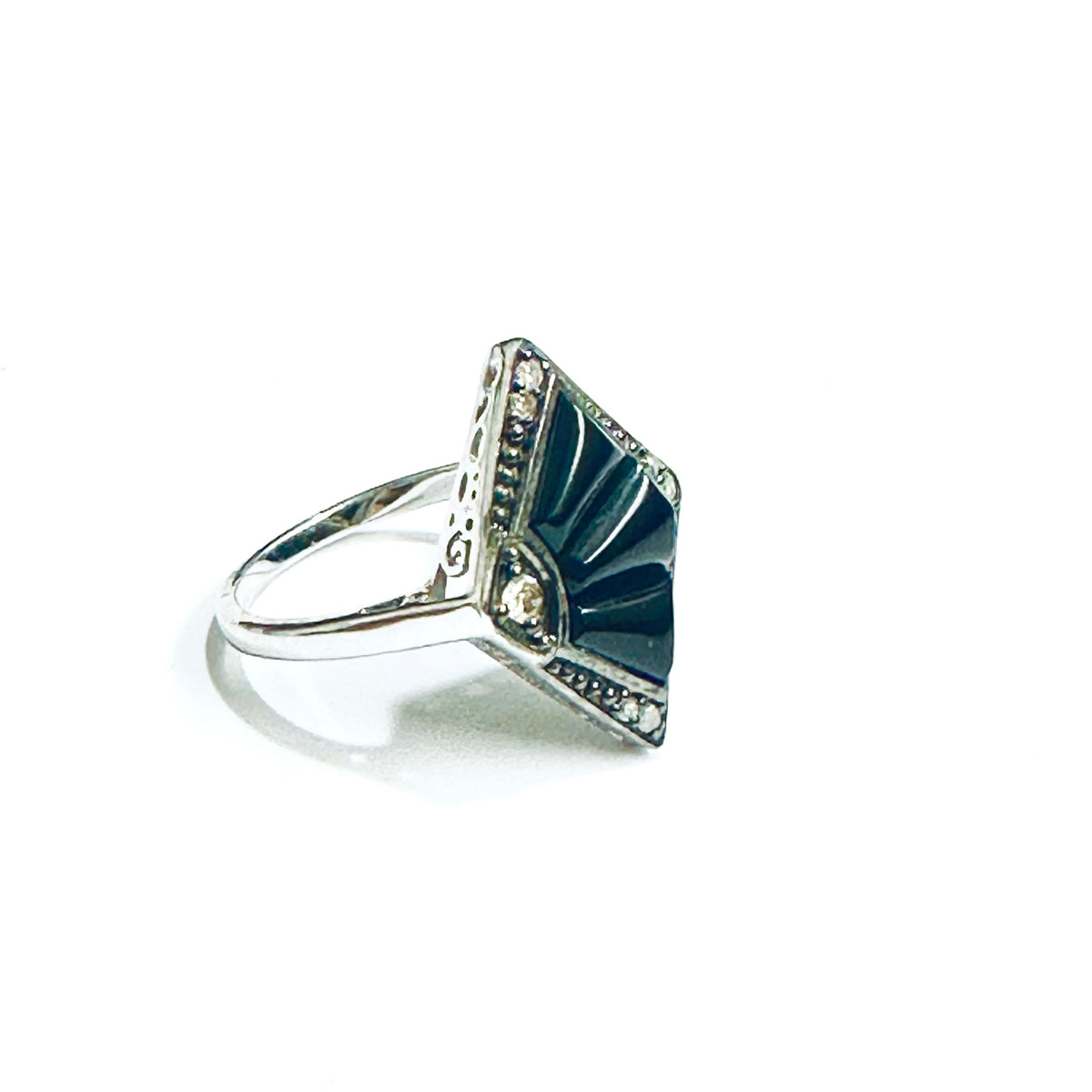 Sterling Silver Black Onyx and Diamond Ring