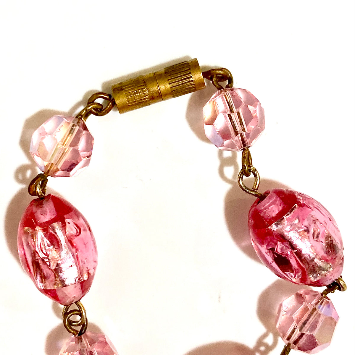 Pink Murano Foiled Glass and Crystal Beaded Necklace