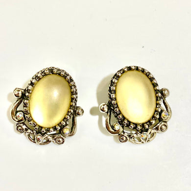 Vintage Silver Yellow Clip On Earrings