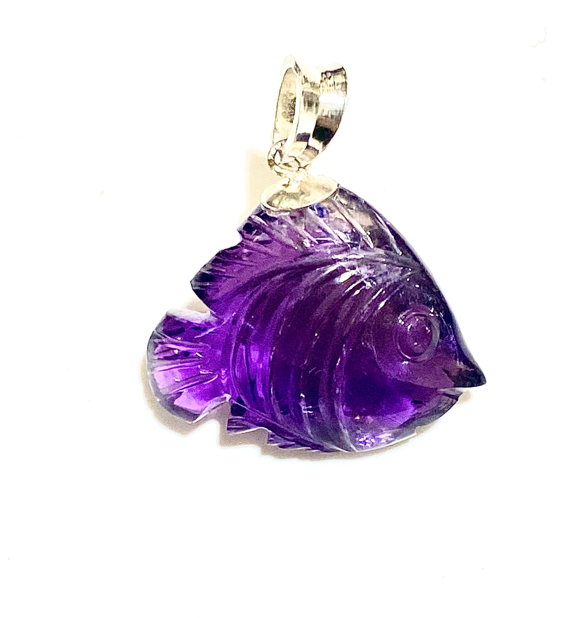 Hand-carved Amethyst Fish Pendant