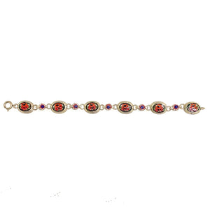 Sterling Silver Italian Red Floral Micro Mosaic Bracelet