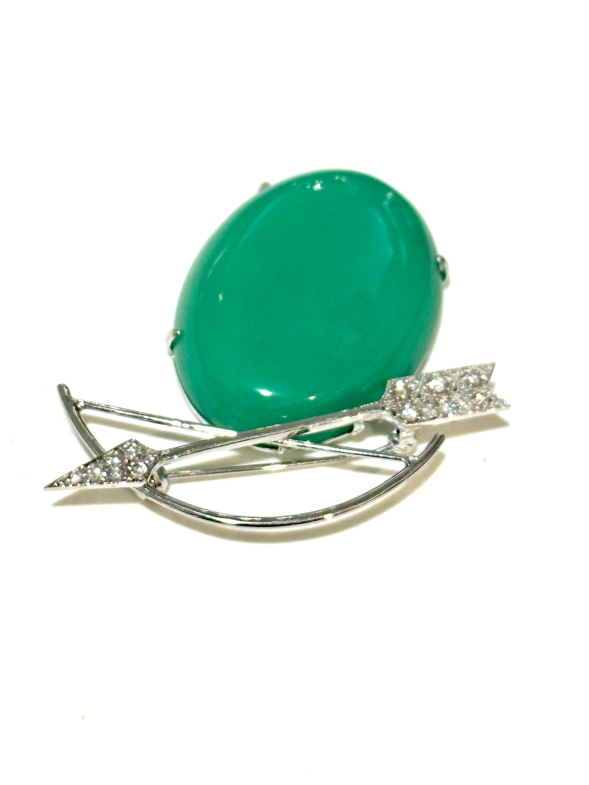 Chrysoprase Diamond White Gold Brooch