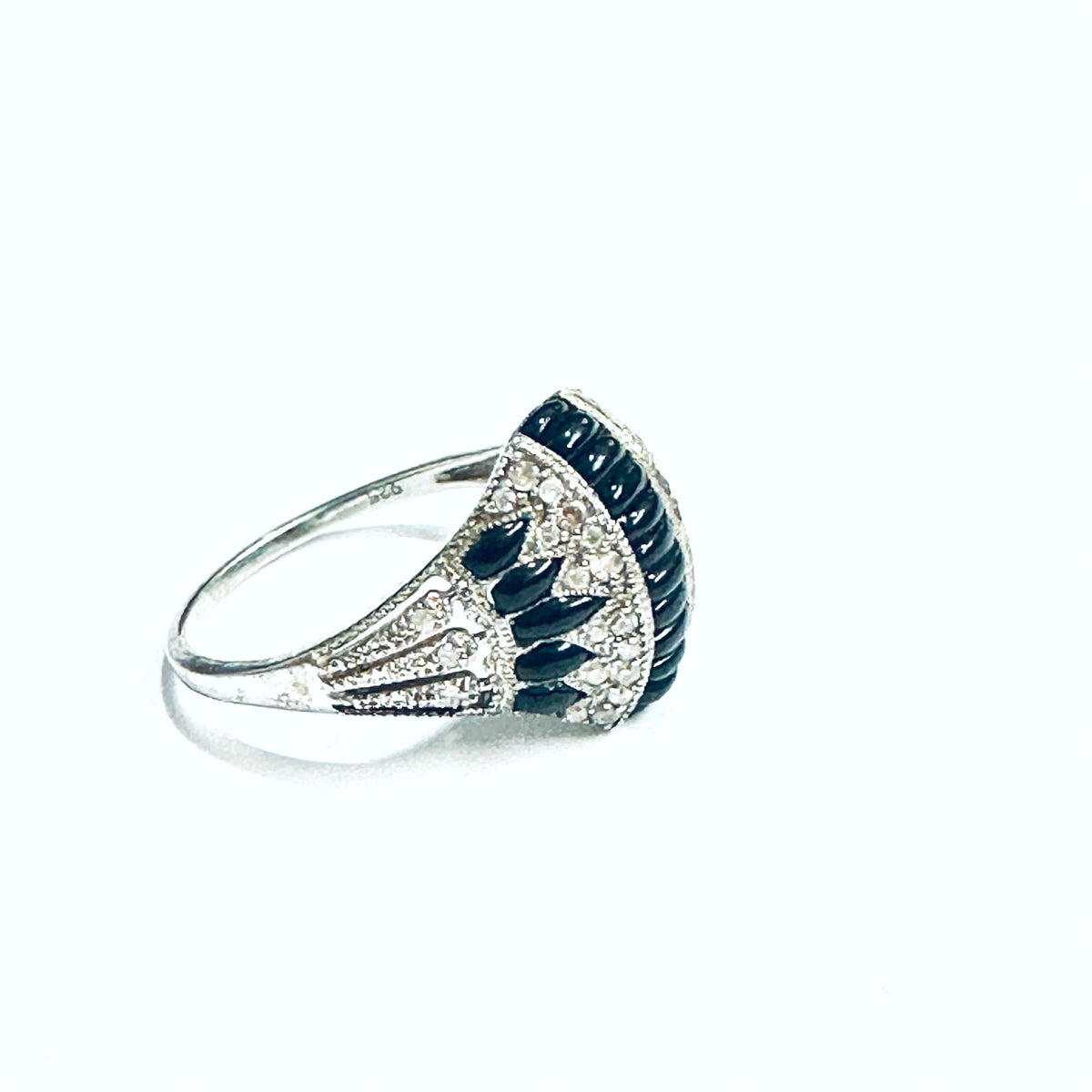 Sterling Silver Black Onyx and Diamond Ring