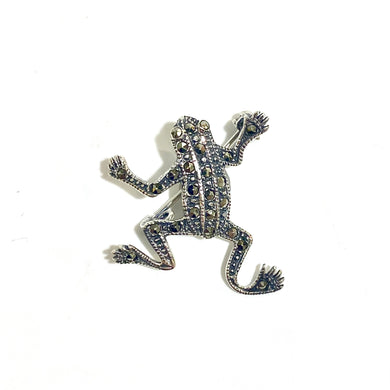 Sterling Silver Marcasite Frog Brooch