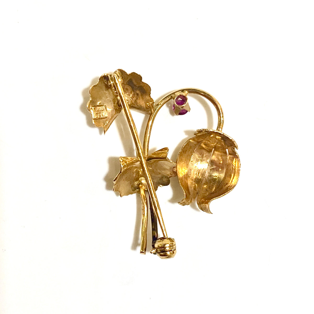 18ct Yellow Gold Floral Ruby Brooch