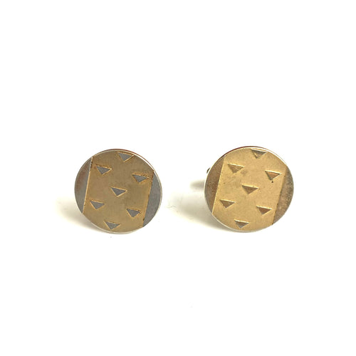 Gold Plate Costume Triangle Embossed Round Cufflinks