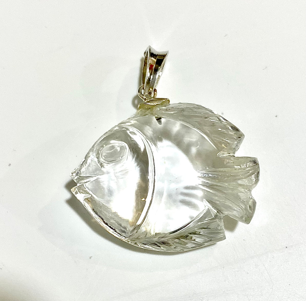 Hand-carved Rock Crystal Fish Pendant