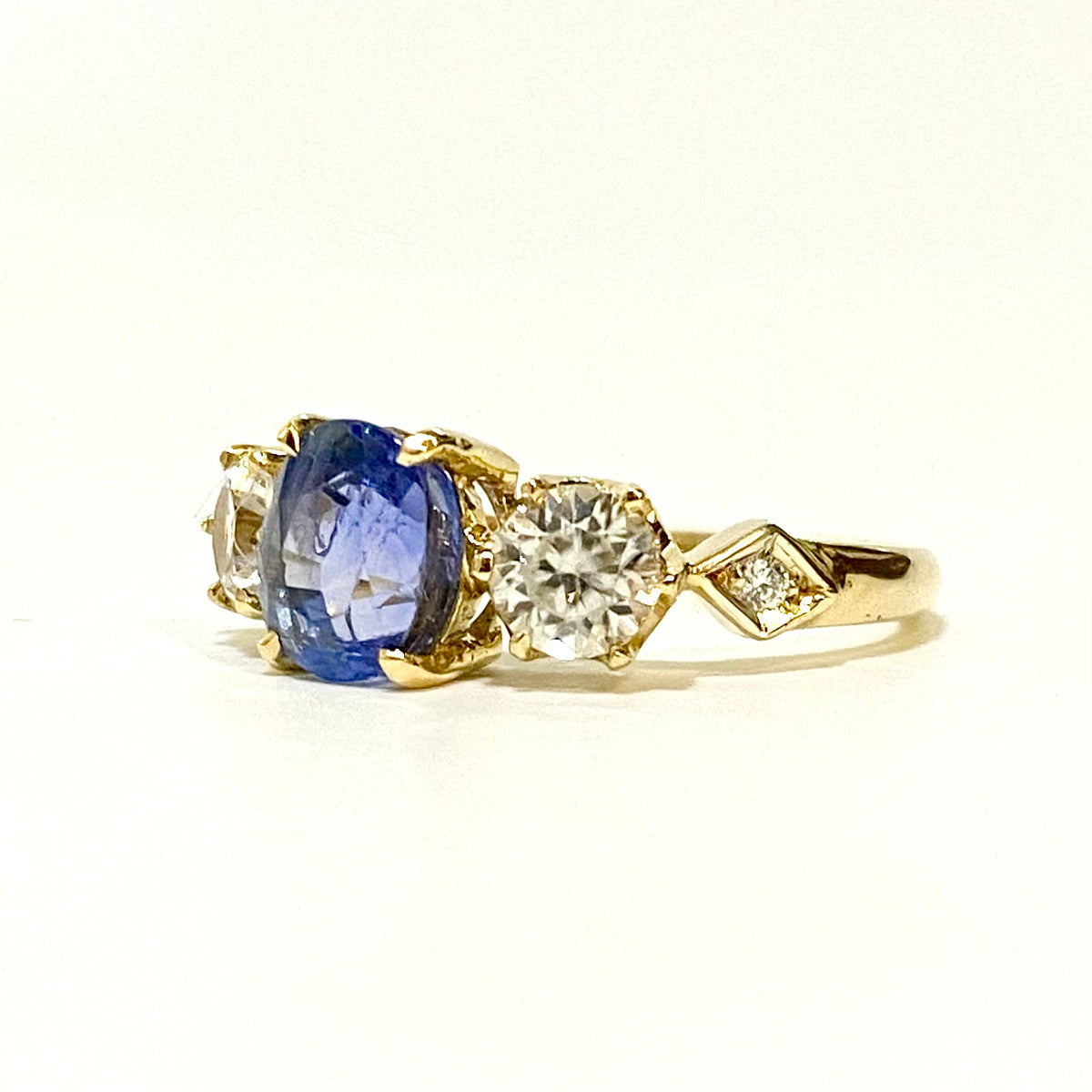 18ct Yellow Gold Sapphire and Diamond Trilogy Ring