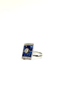 9ct White Gold Art Deco Sapphire and Diamond Ring