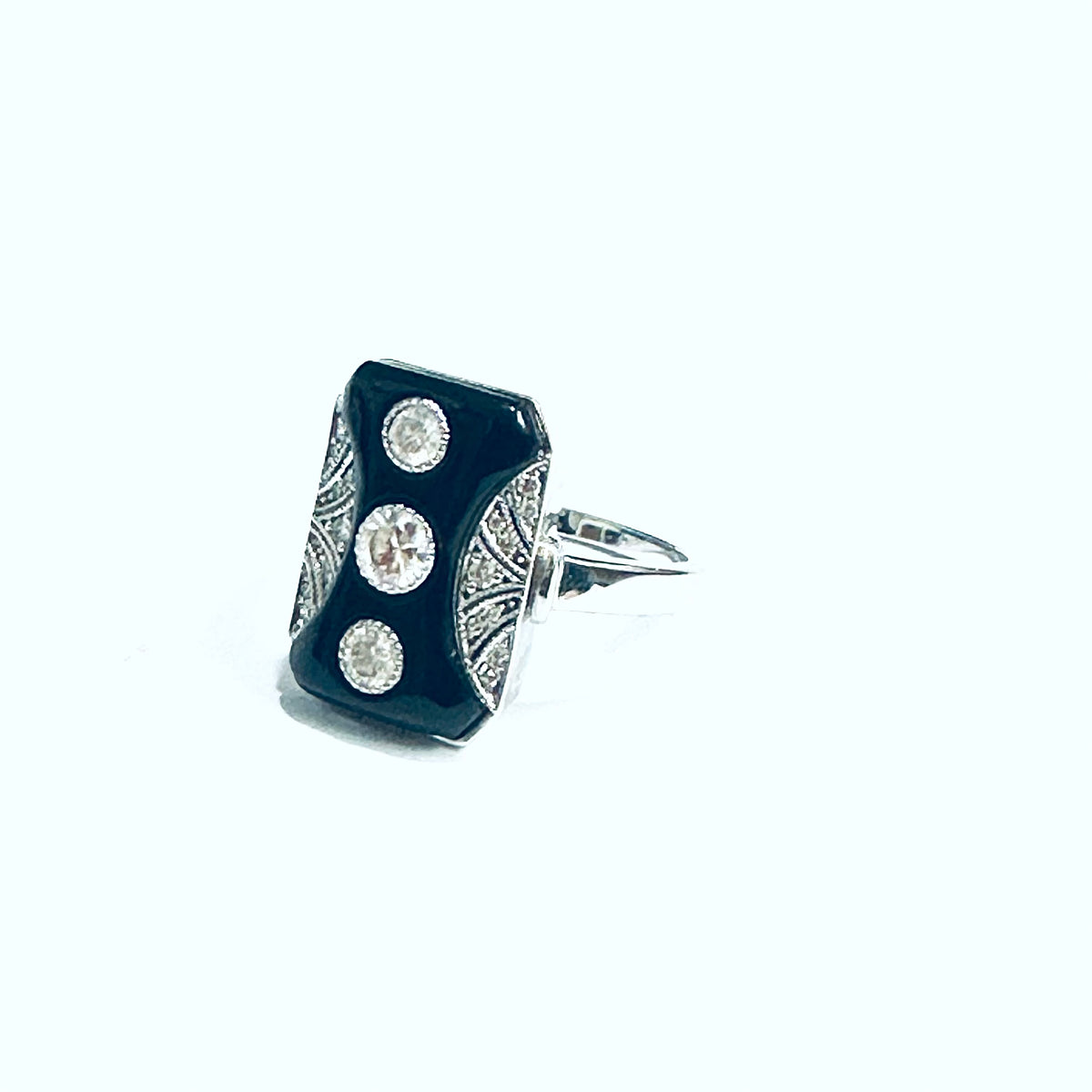 9ct White Gold Black Onyx and Diamond Ring