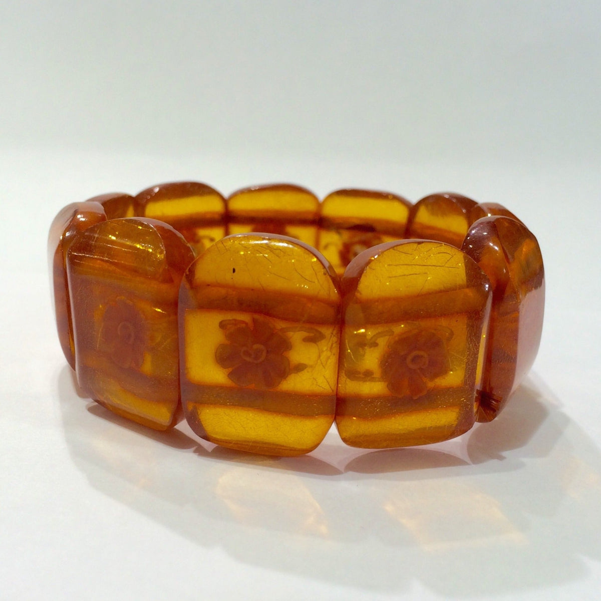 Antique Hand Carved Natural Honey Amber Bracelet