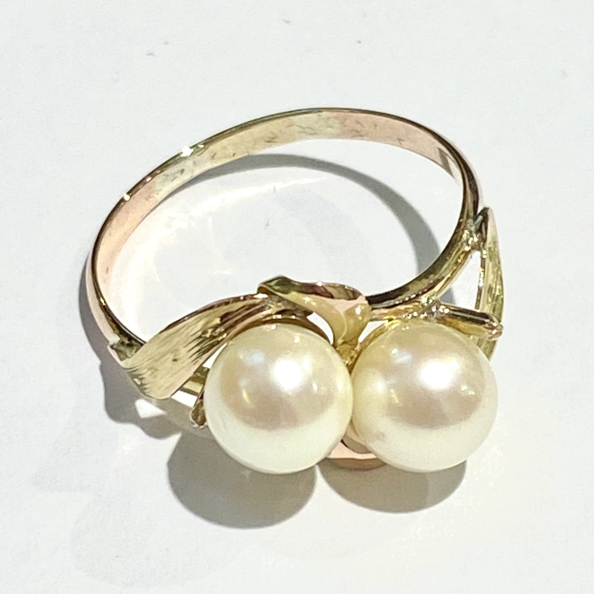 Vintage 9ct Yellow Gold Cultured Pearl Twin Ring