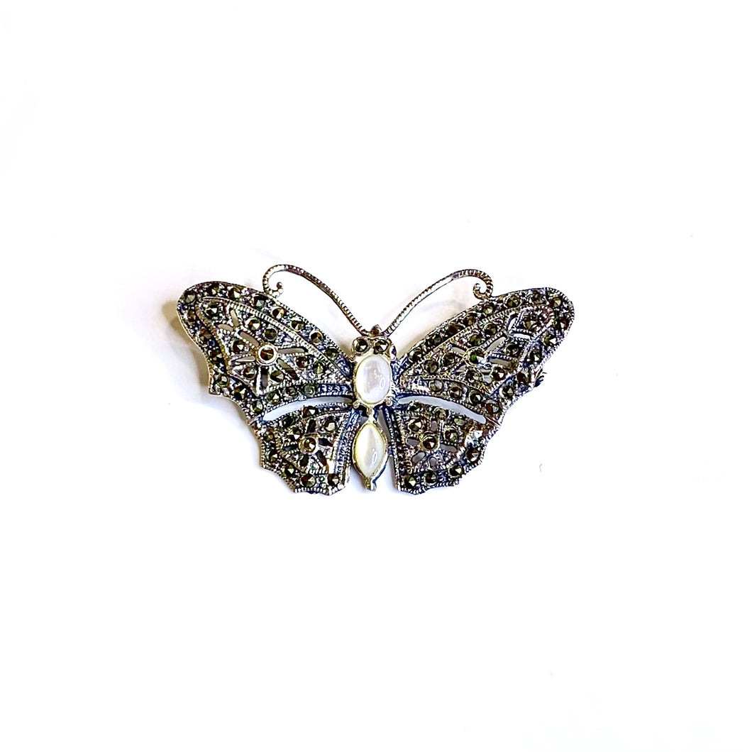 Marcasite and Mother of Pearl Butterfly Brooch