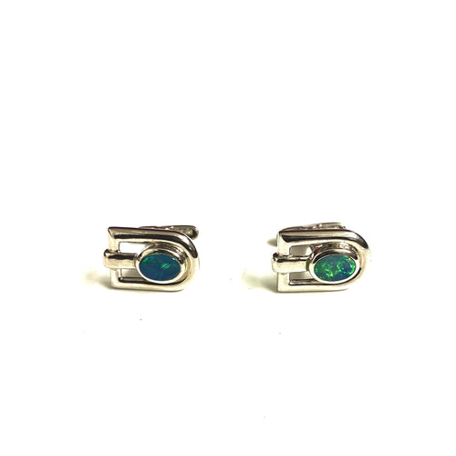 Sterling Silver Doublet Opal Cufflinks