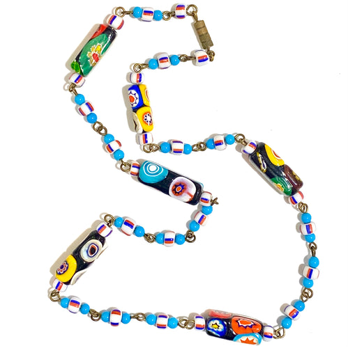 Rectangular Millefiori Beaded Necklace