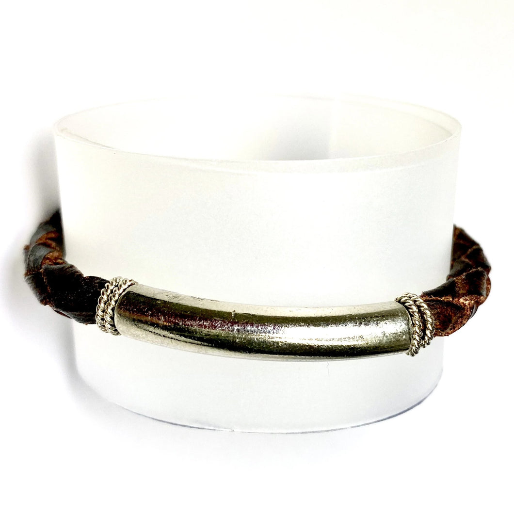 Sterling Silver Braided Leather Bracelet