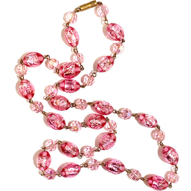 Pink Murano Foiled Glass and Crystal Beaded Necklace