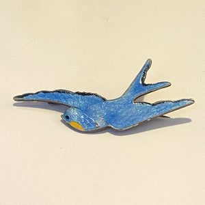 Vintage Sterling Silver Blue and Yellow Bird Brooch