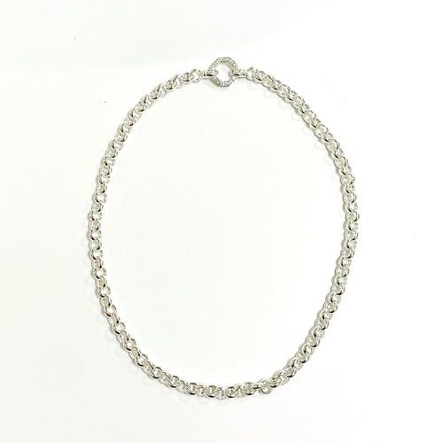 Sterling Silver Chain Necklace with Cubic Zirconia Clasp