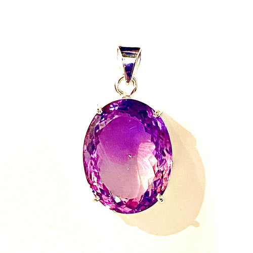 Sterling Silver Oval Cut Natural Amethyst Pendant