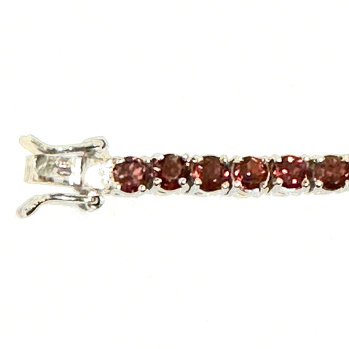 Sterling Silver Round Faceted 4mm Garnet Tennis Bracelet