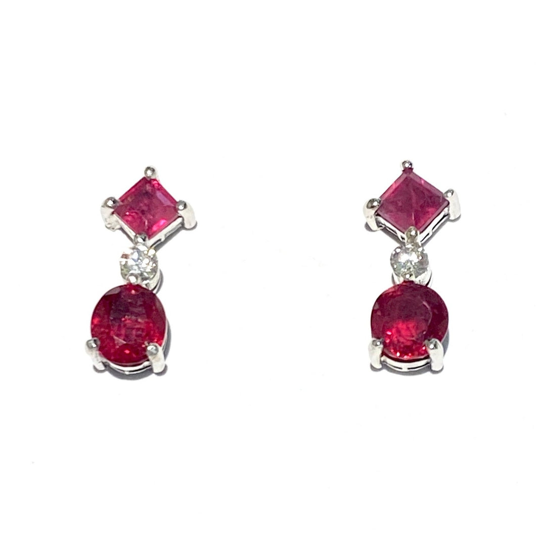 9ct White Gold Ruby and Diamond Stud Drop Earrings