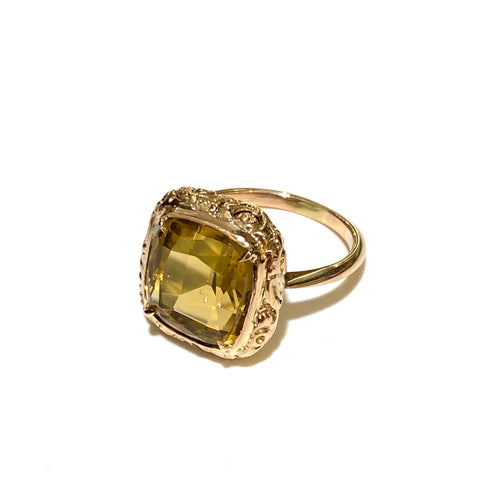 Antique Cushion Cut 9ct Citrine Ring