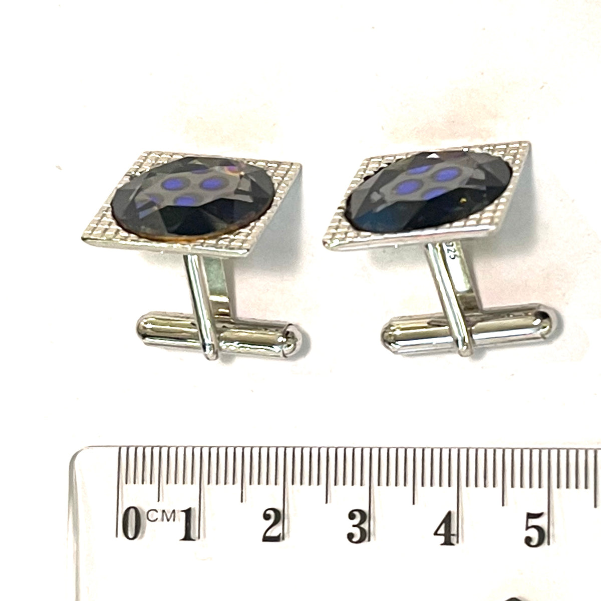 Vintage Silver Blue Grey Polka Dot Cufflinks