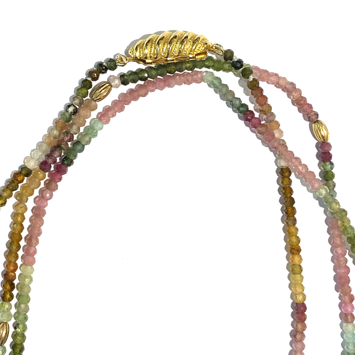 9ct Yellow Gold Rainbow Tourmaline Beaded Necklace