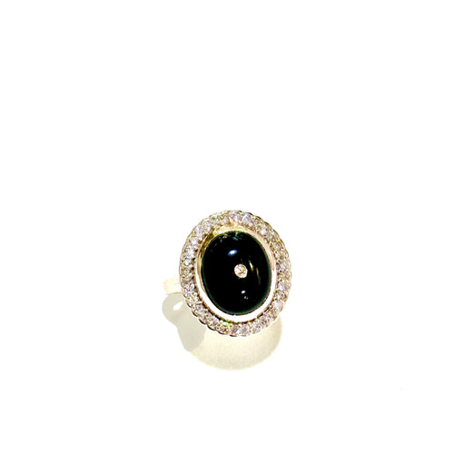 Yellow Gold Black Onyx and Diamond Ring