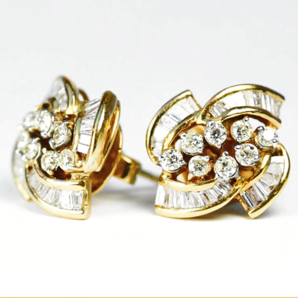 9ct Yellow Gold Fancy Cut Diamond Stud Earrings
