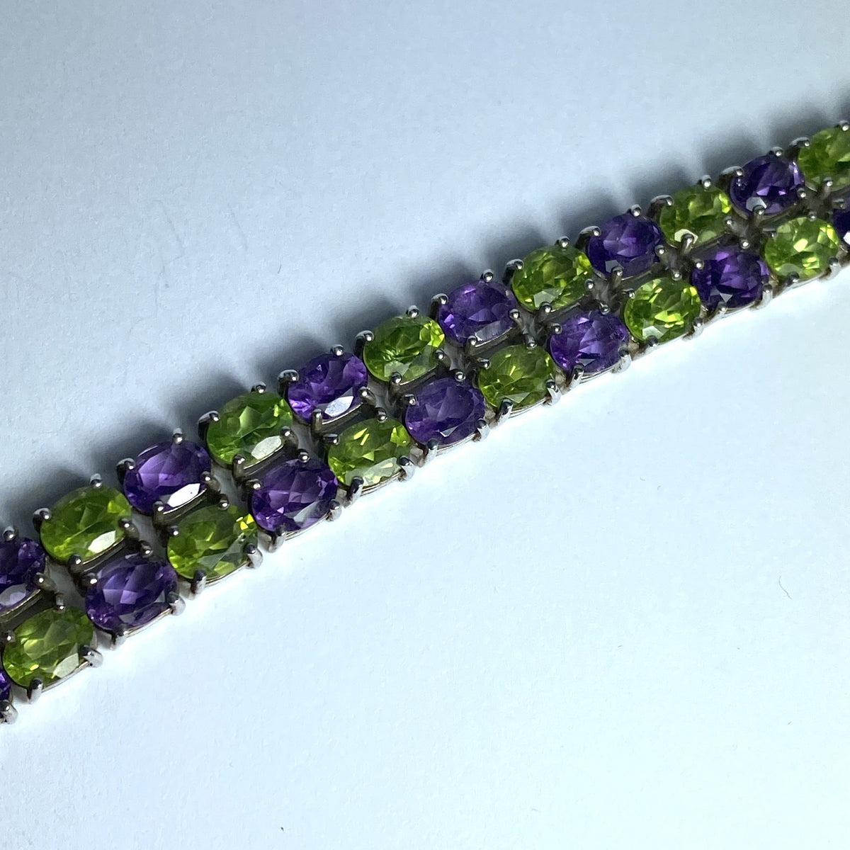 Sterling Silver Peridot and Amethyst Bracelet