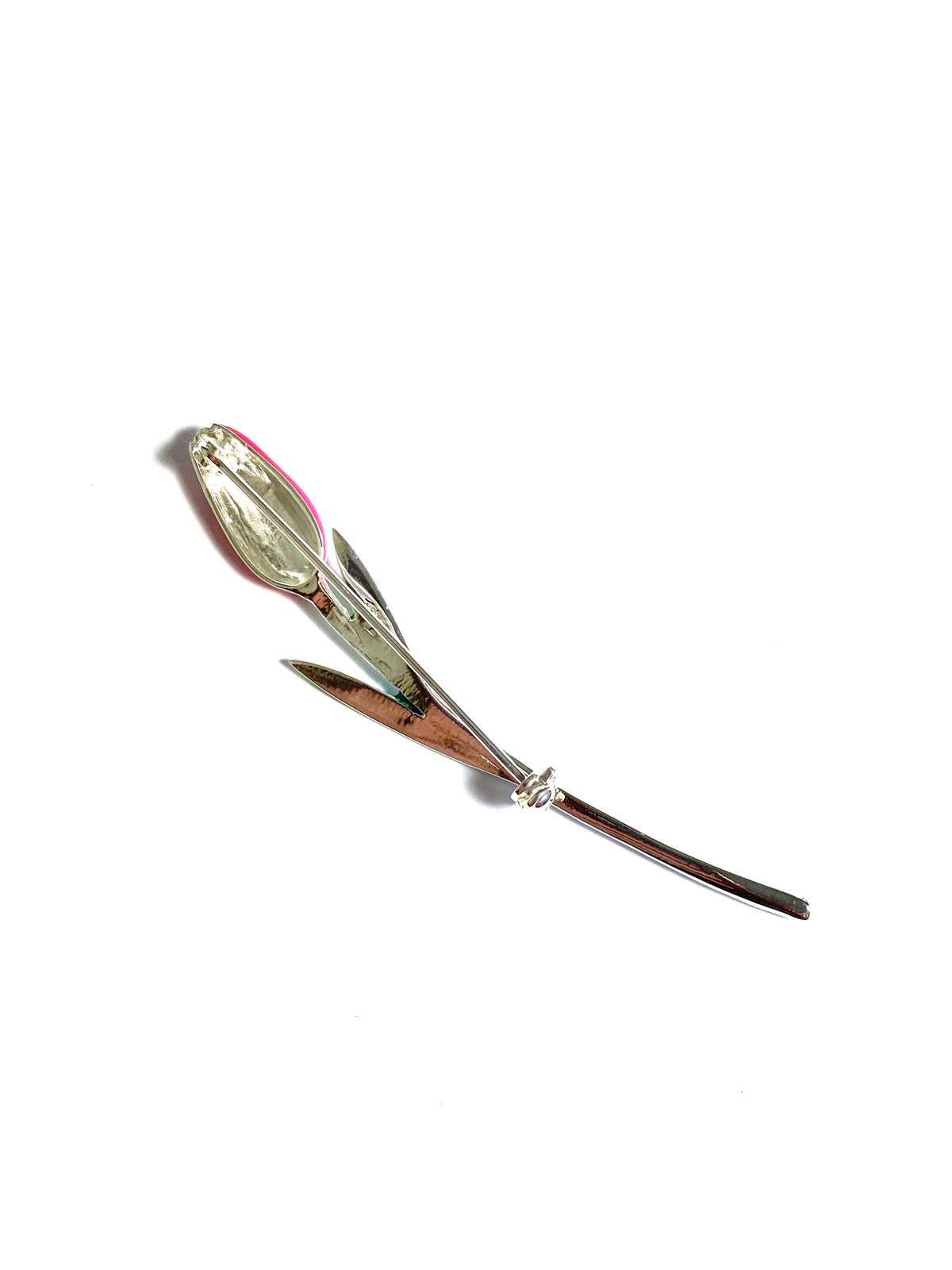 Sterling Silver Red and Green Enamel Tulip Brooch