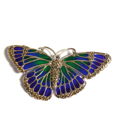 Marcasite and Enamel Butterfly Brooch