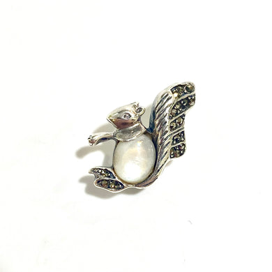 Sterling Silver Marcasite and Mother of Pearl Squirrel Brooch