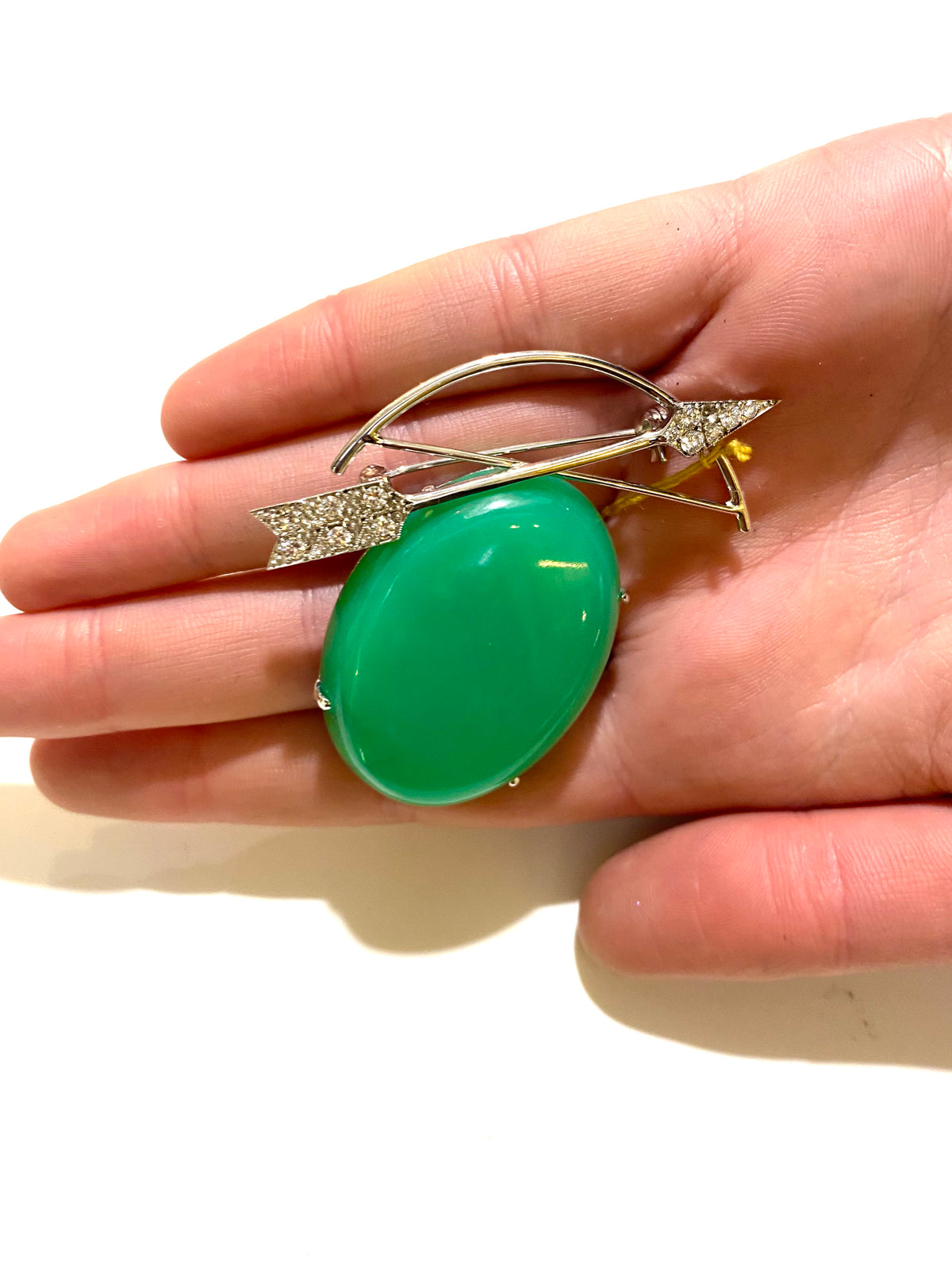 Chrysoprase Diamond White Gold Brooch