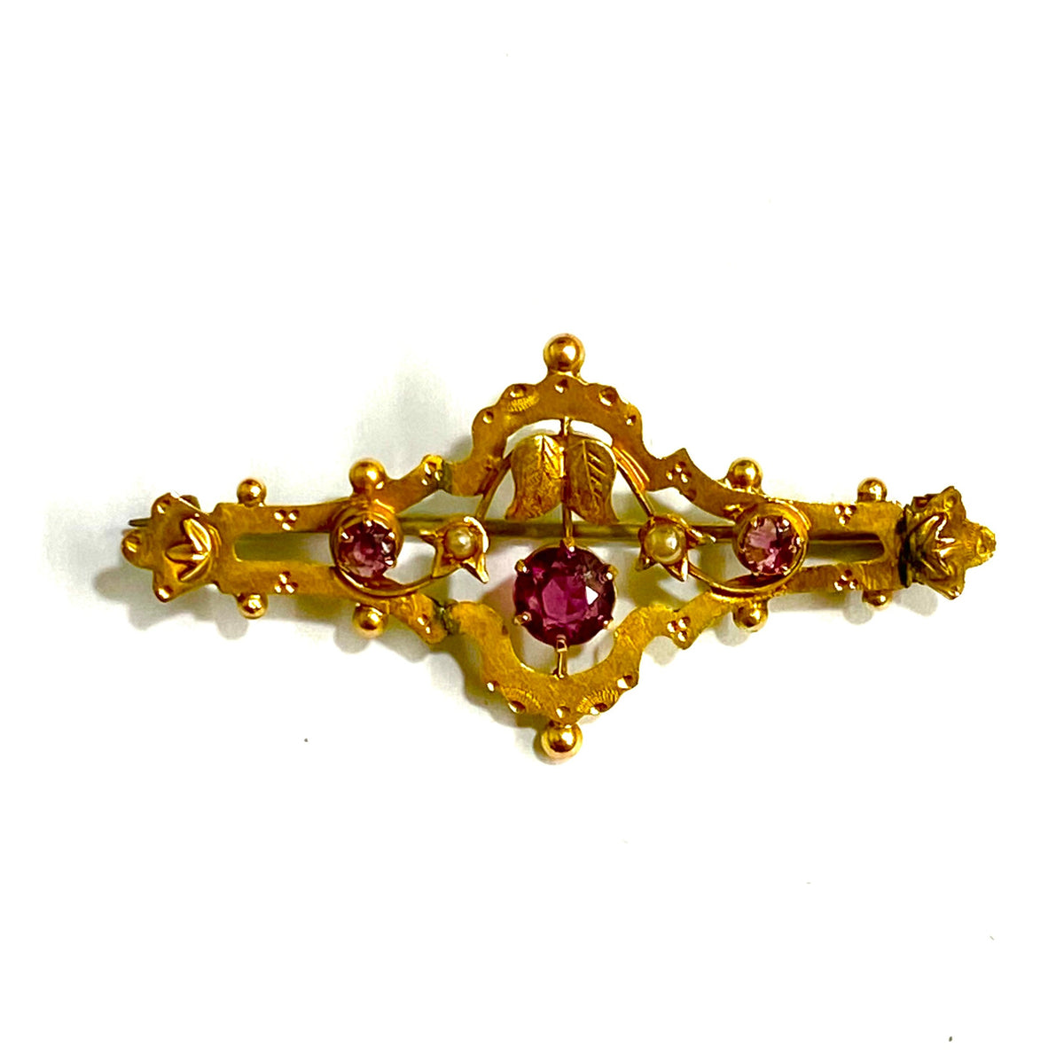 Petite Victorian Garnet and Seed Pearl Brooch
