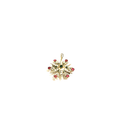 Antique 9ct Gold Pearl, Ruby and Peridot Starburst Brooch