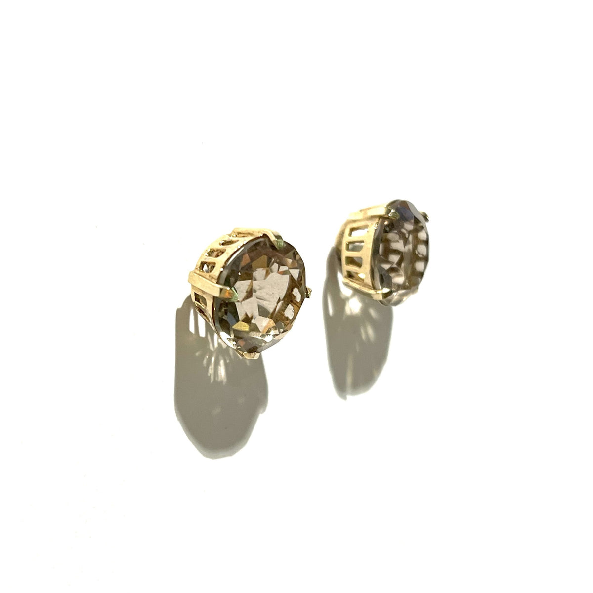 9ct Yellow Gold Smokey Quartz Screw On Earrings