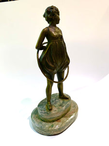 Art Deco Bronze Statue of Girl with Hoop