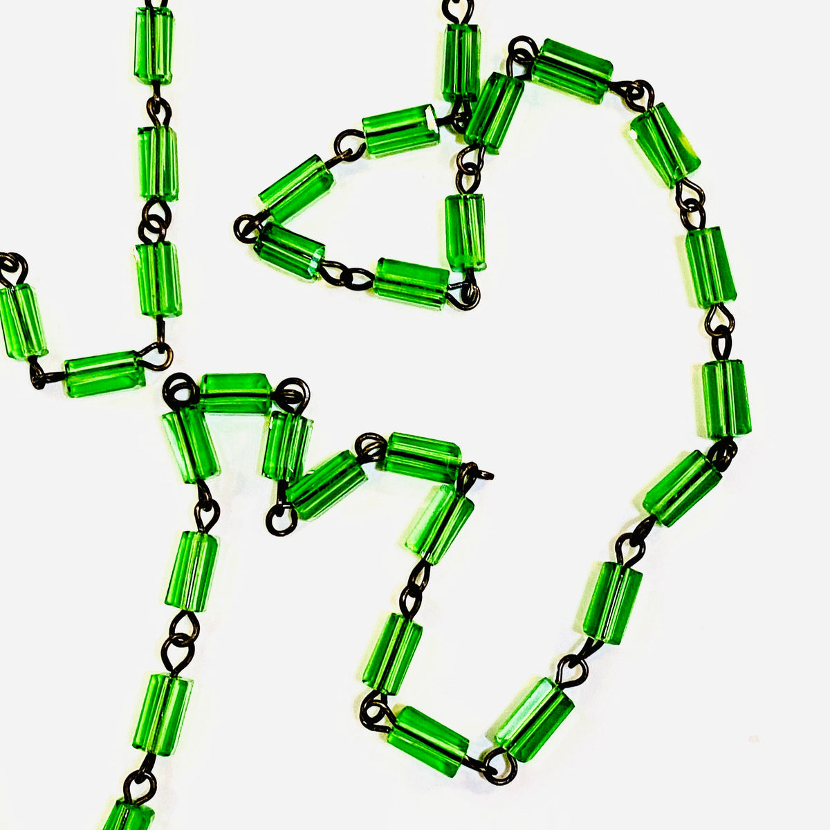 Green Faceted Glass Necklace on Wire