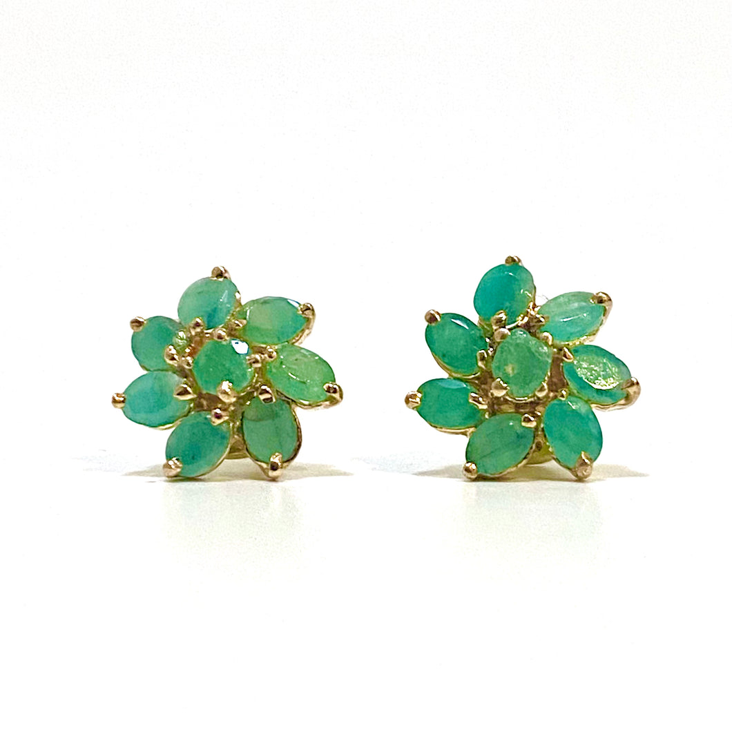 Sterling Silver Gold Plate Emerald Flower Stud Earrings