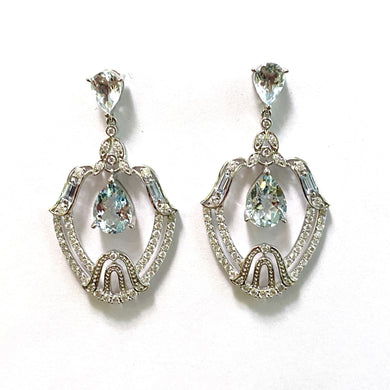9ct White Gold Aquamarine and Diamond Drop Earrings
