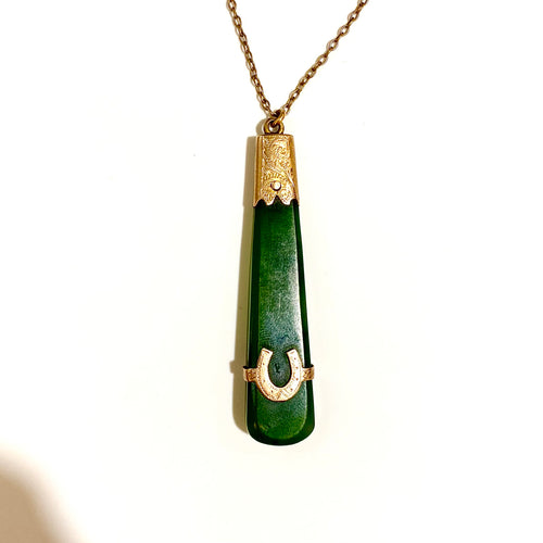 9ct Yellow Gold Greenstone Pendant