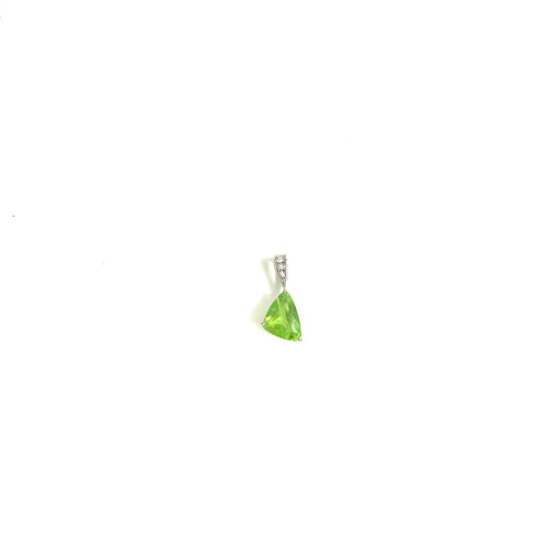 Triangular 9ct White Gold Diamond and Peridot Pendant