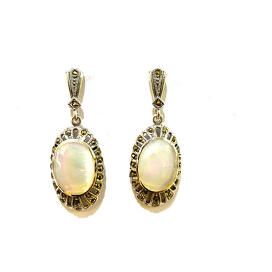 Marcasite Mother of Pearl Oval Earrings