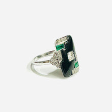 9ct White Gold Emerald, Diamond and Black Onyx Ring