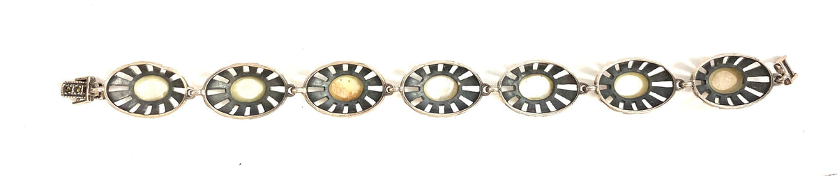 Oval Inlaid Mother of Pearl Marcasite Bracelet