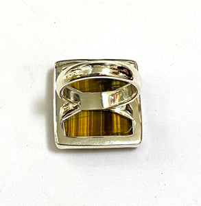 Square Tigers Eye Silver Ring