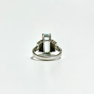 9ct White Gold Small Rectangular Cut Aquamarine Ring